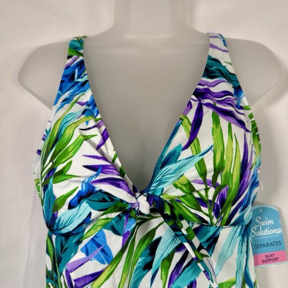 Swim Solutions Blue Palms Printed V-Neck Tankini Swimsuit Trapeze Top Size 12 - Picture 3 of 9